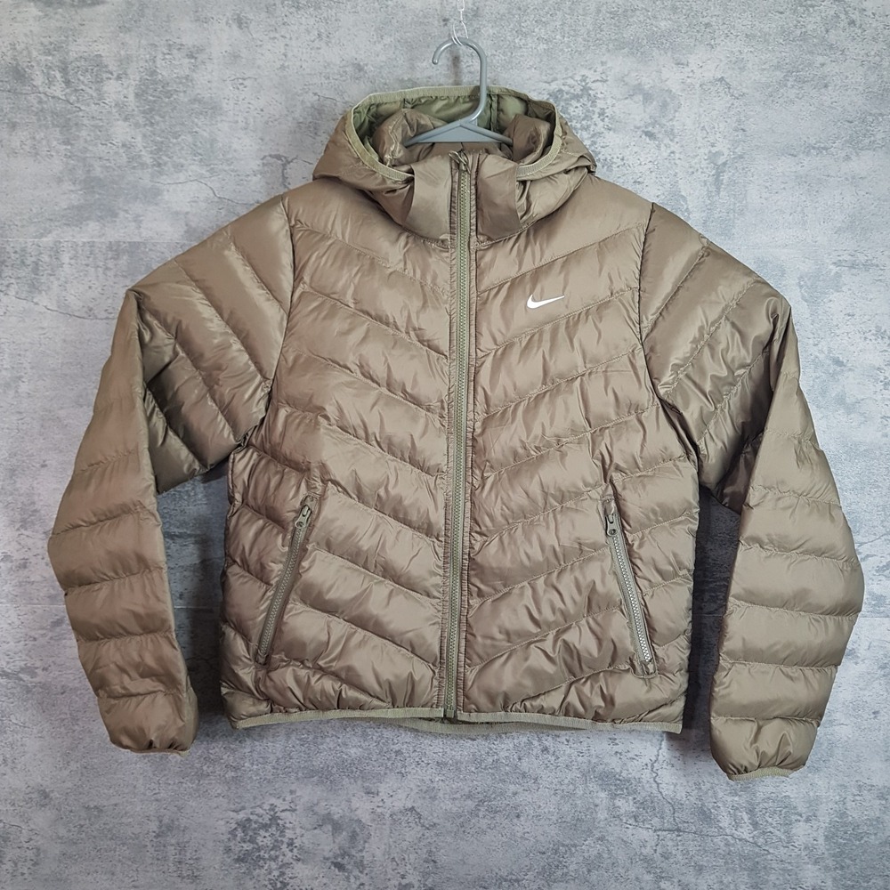 NIKE Therma Fit Hooded Puffer Jacket Womens SMALL Olive Green HV2457-222